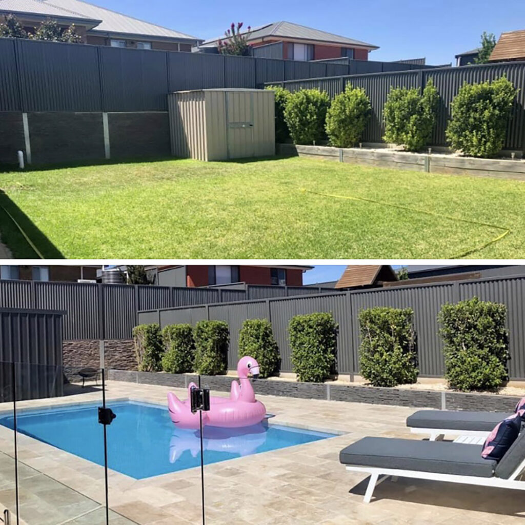 Pool Area Travertine paving and coping Before and After